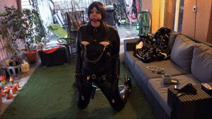 www.bondagecrossdresser.com - Helpless Bound Outdoor in Latex with my Vibrator Harness thumbnail